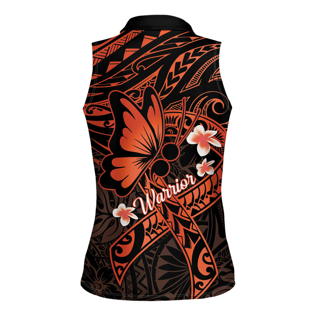 Polynesia Leukemia Warrior Women Sleeveless Polo Shirt Butterfly Polynesian Orange Ribbon
