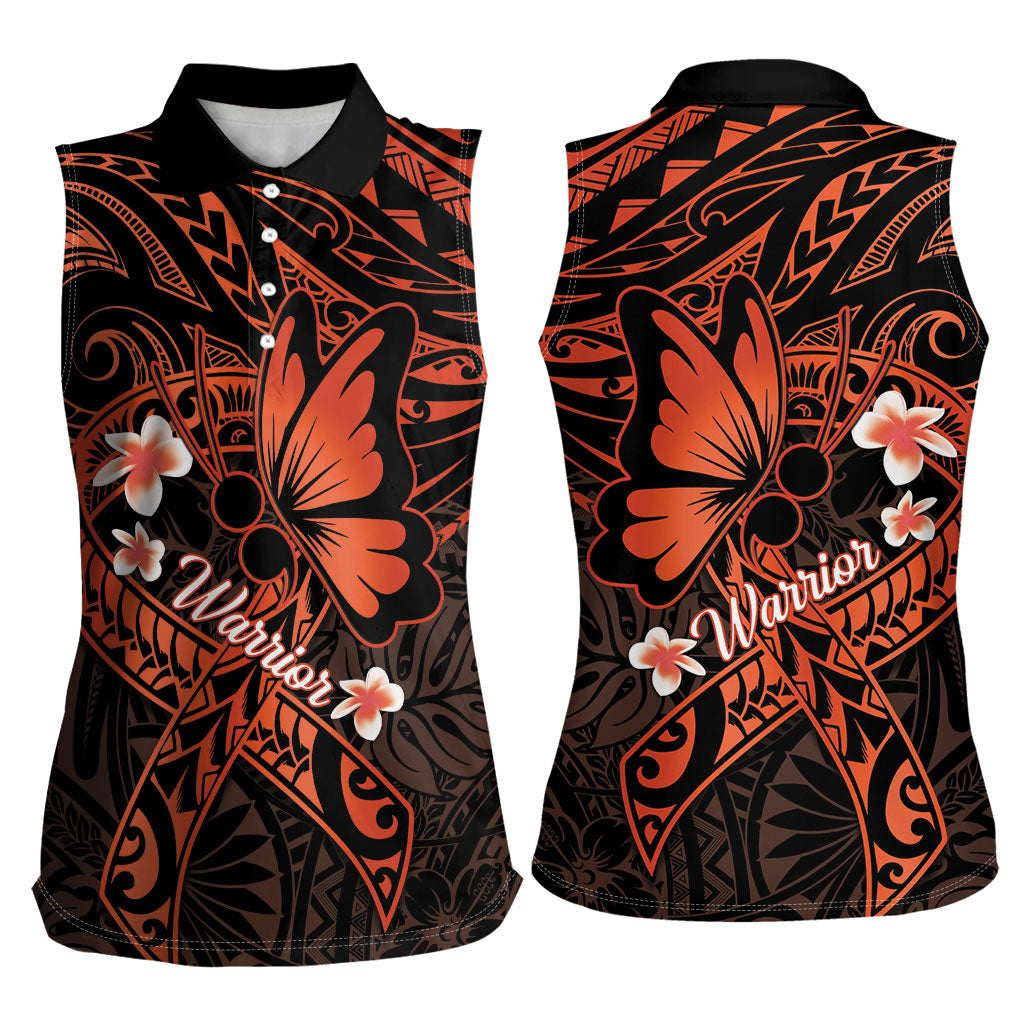 Polynesia Leukemia Warrior Women Sleeveless Polo Shirt Butterfly Polynesian Orange Ribbon