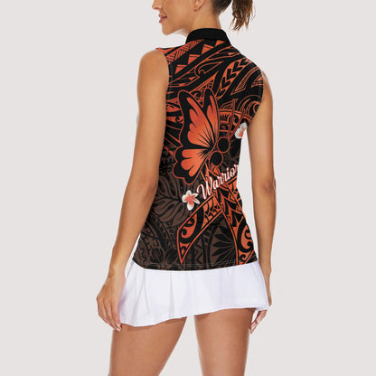 Polynesia Leukemia Warrior Women Sleeveless Polo Shirt Butterfly Polynesian Orange Ribbon