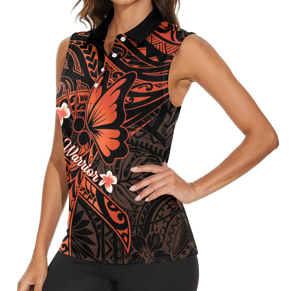 Polynesia Leukemia Warrior Women Sleeveless Polo Shirt Butterfly Polynesian Orange Ribbon