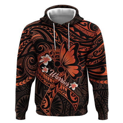 Polynesia Leukemia Warrior Zip Hoodie Butterfly Polynesian Orange Ribbon