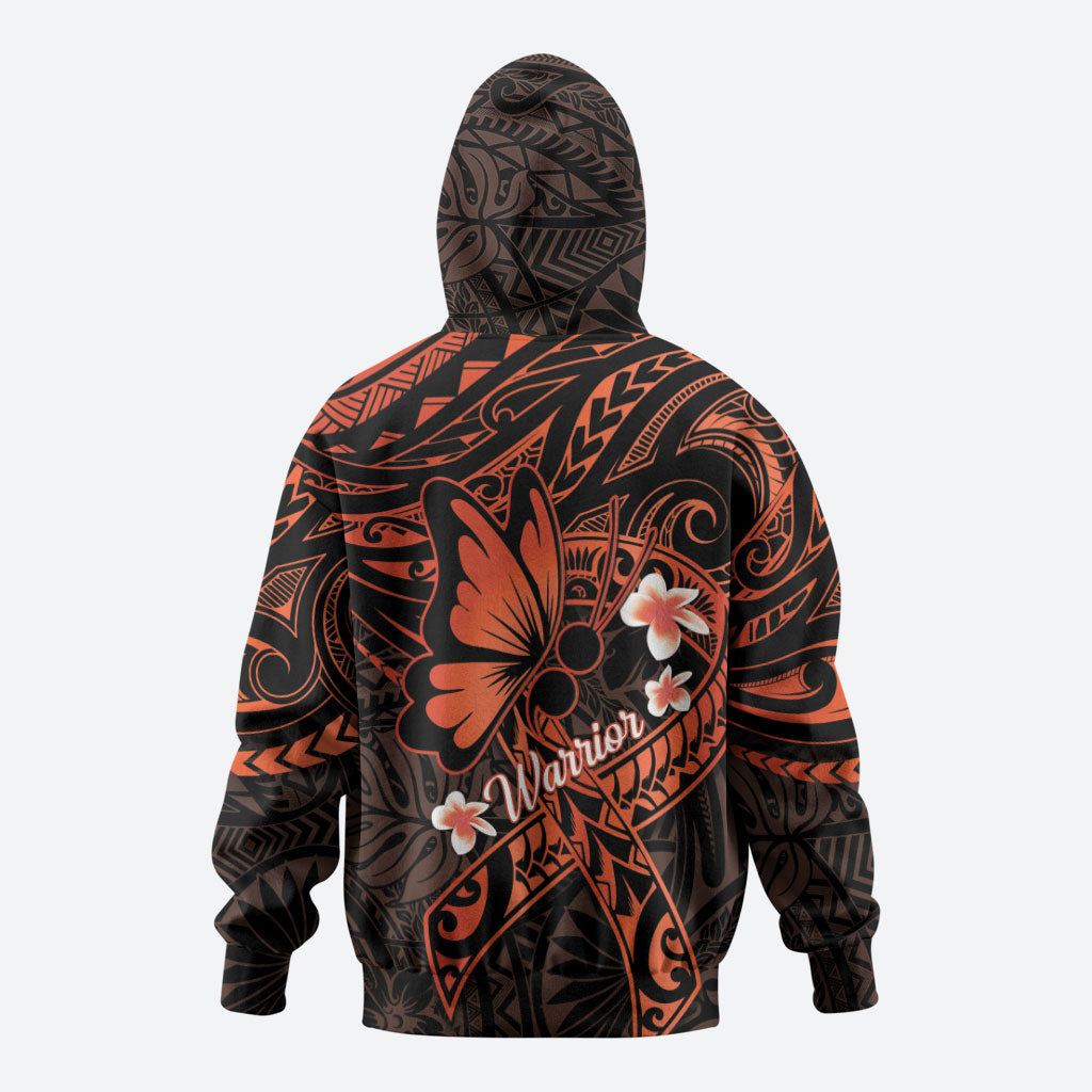 Polynesia Leukemia Warrior Zip Hoodie Butterfly Polynesian Orange Ribbon