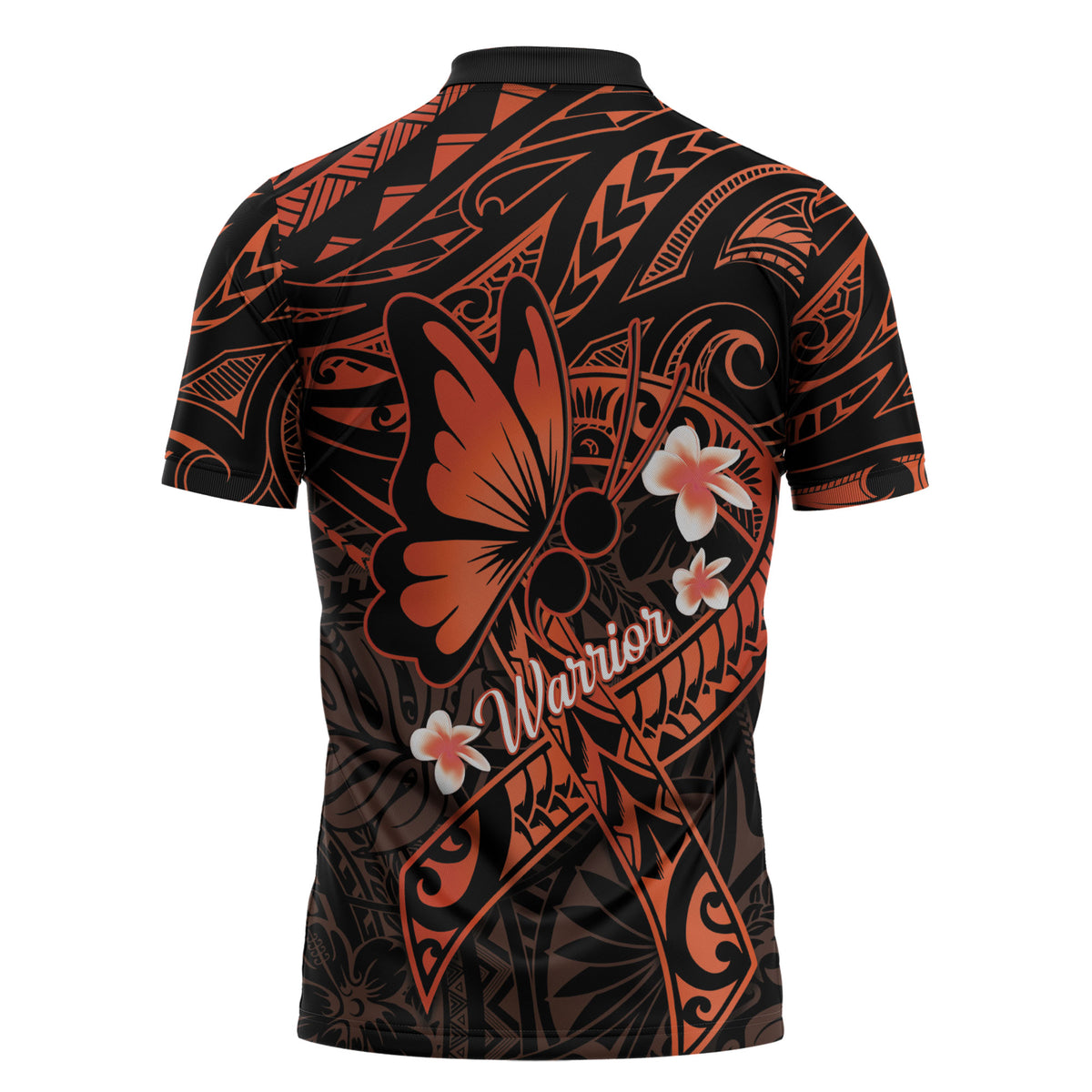 Polynesia Leukemia Warrior Zipper Polo Shirt Butterfly Polynesian Orange Ribbon