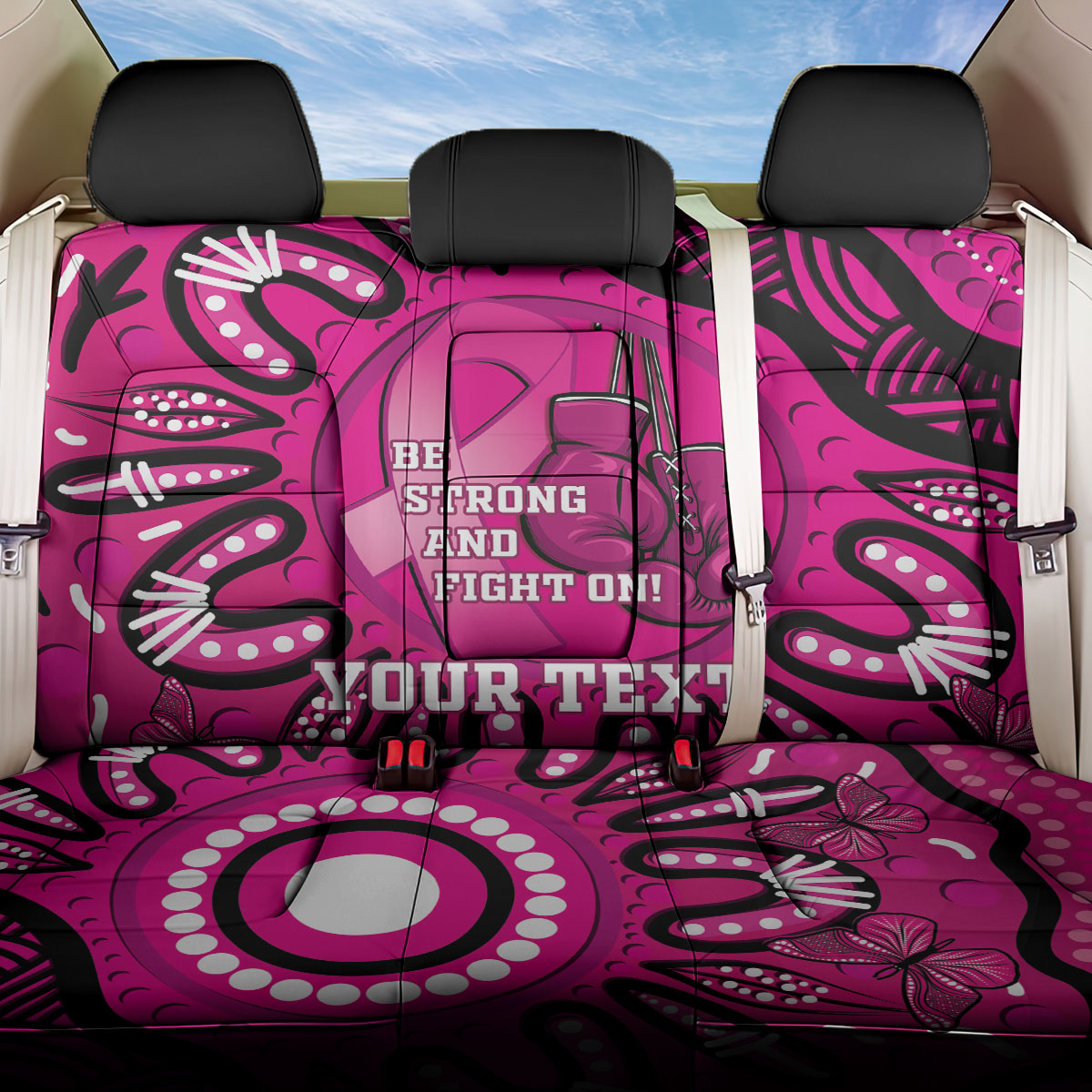Personalised Australia Breast Cancer Back Car Seat Cover Pink Boxing Ribbon Be Strong And Fight On