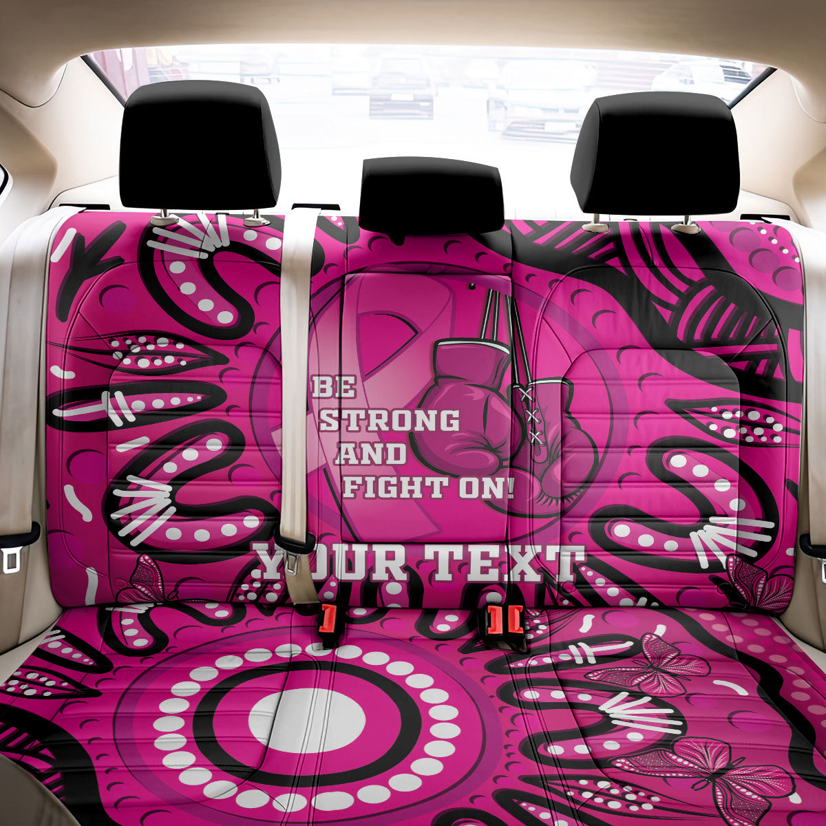 Personalised Australia Breast Cancer Back Car Seat Cover Pink Boxing Ribbon Be Strong And Fight On