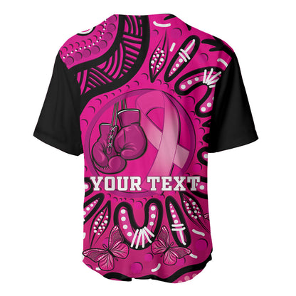 Personalised Australia Breast Cancer Baseball Jersey Pink Boxing Ribbon Be Strong And Fight On