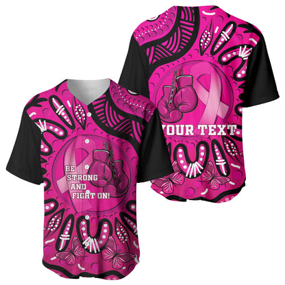 Personalised Australia Breast Cancer Baseball Jersey Pink Boxing Ribbon Be Strong And Fight On