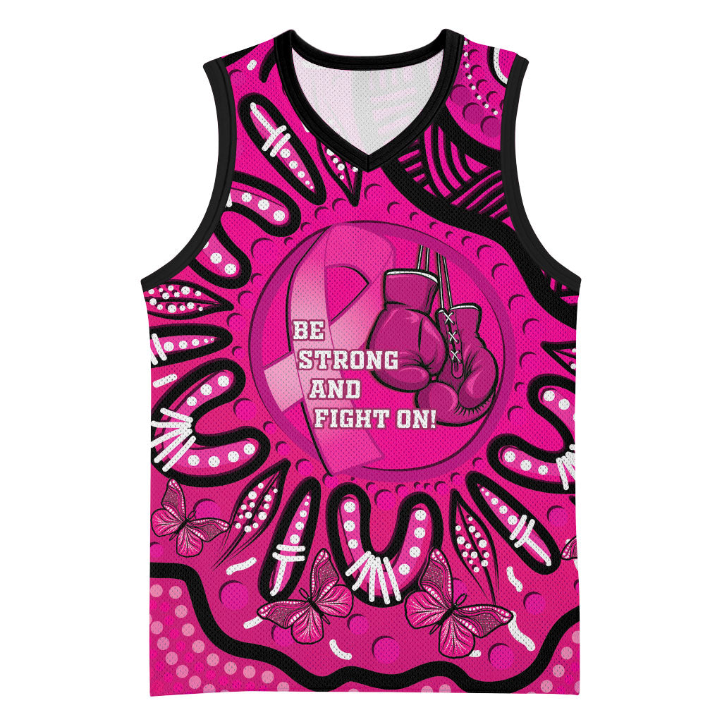 Personalised Australia Breast Cancer Basketball Jersey Pink Boxing Ribbon Be Strong And Fight On