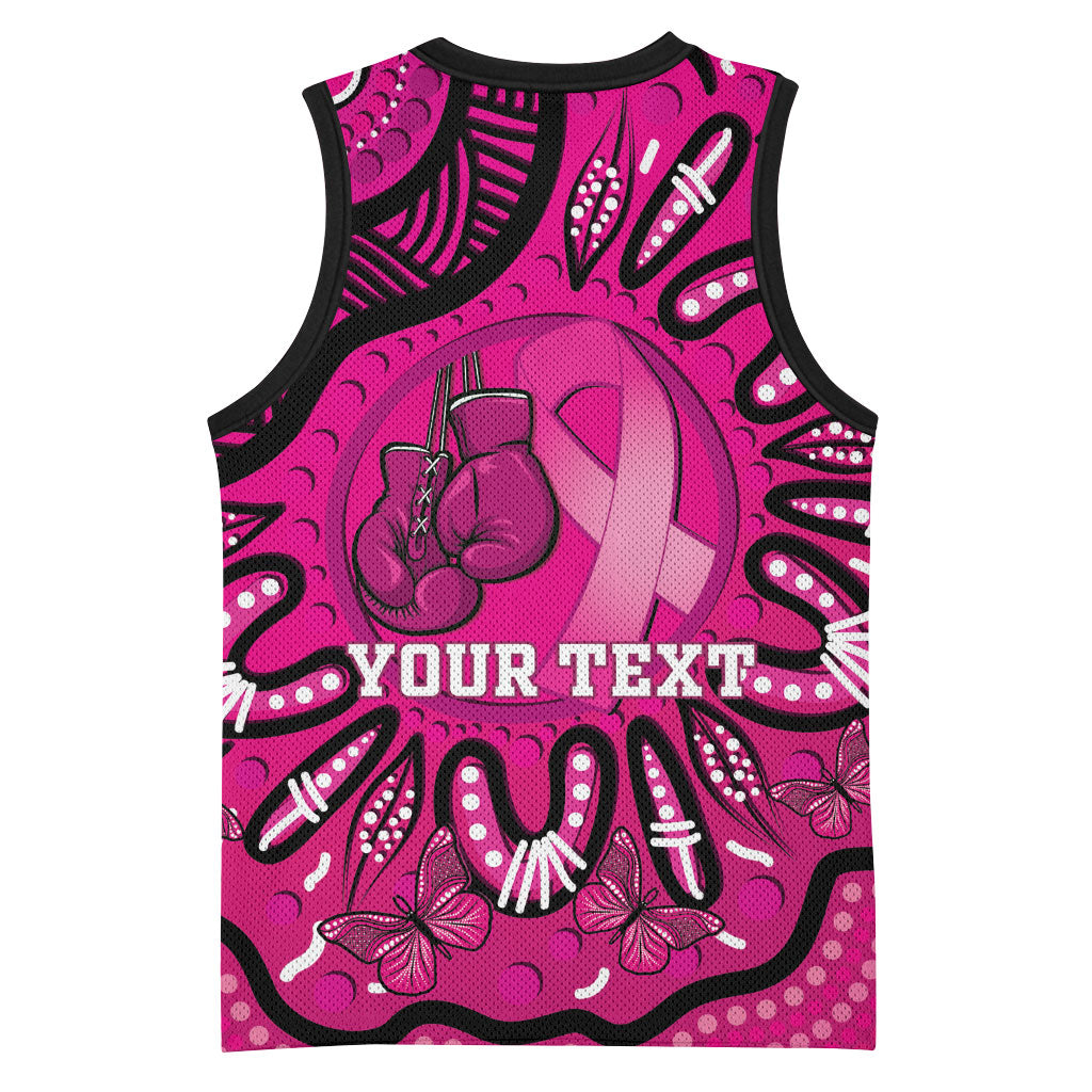 Personalised Australia Breast Cancer Basketball Jersey Pink Boxing Ribbon Be Strong And Fight On