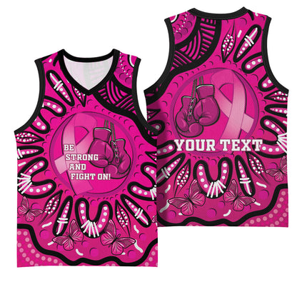 Personalised Australia Breast Cancer Basketball Jersey Pink Boxing Ribbon Be Strong And Fight On