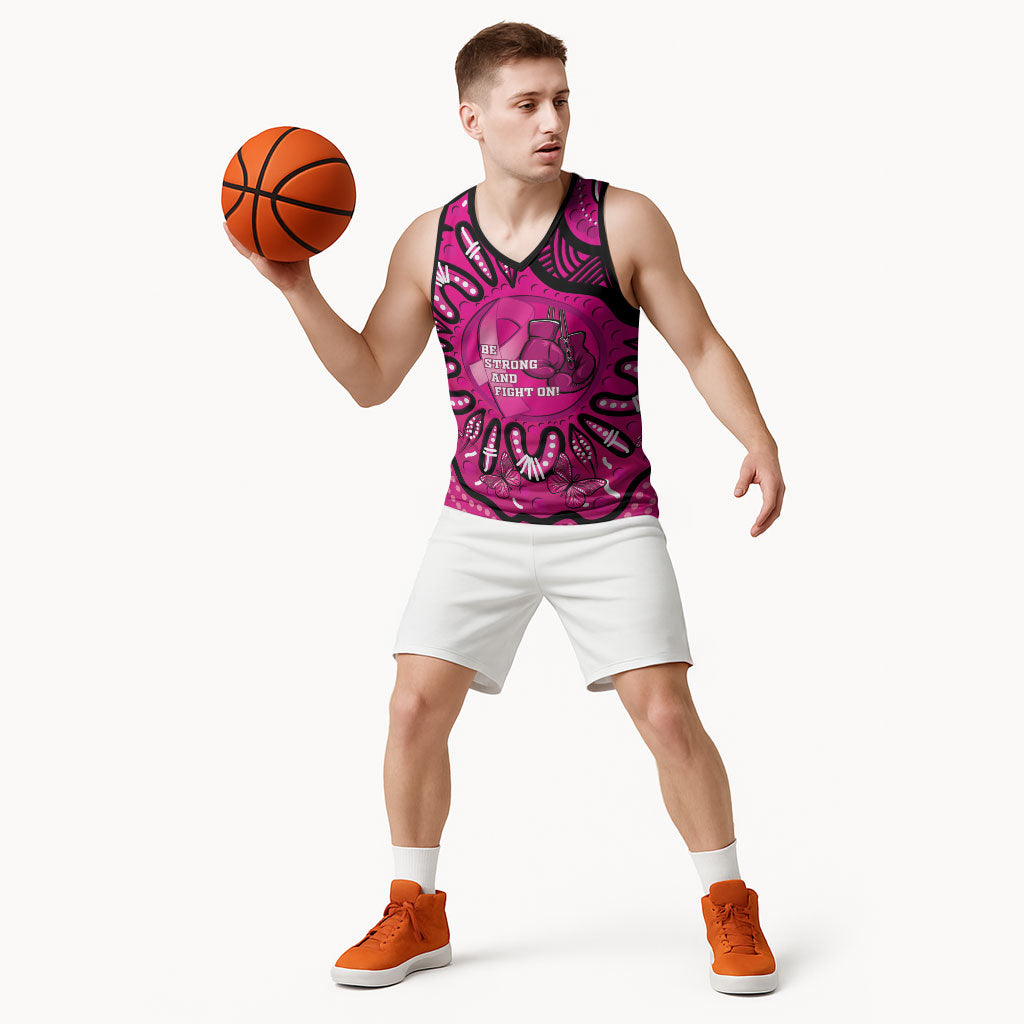 Personalised Australia Breast Cancer Basketball Jersey Pink Boxing Ribbon Be Strong And Fight On