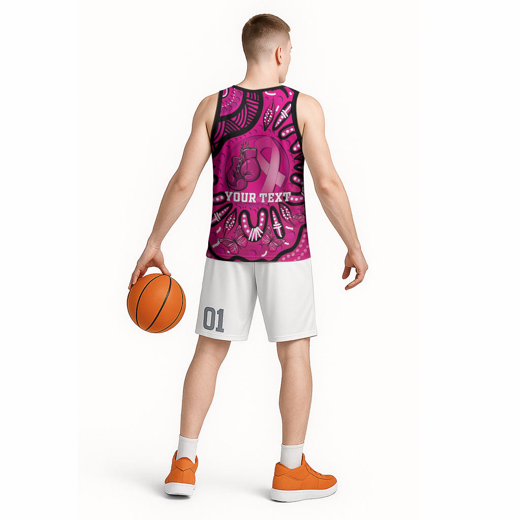 Personalised Australia Breast Cancer Basketball Jersey Pink Boxing Ribbon Be Strong And Fight On