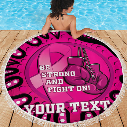 Personalised Australia Breast Cancer Beach Blanket Pink Boxing Ribbon Be Strong And Fight On