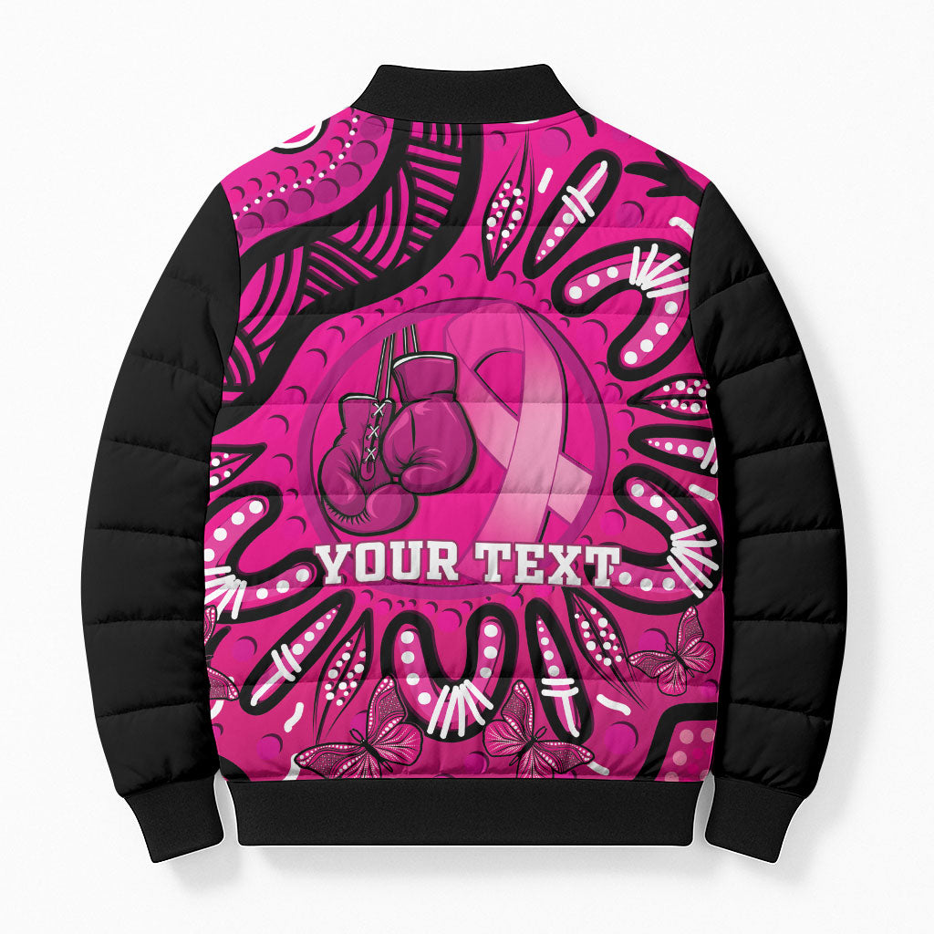 Personalised Australia Breast Cancer Bomber Puffer Jacket Pink Boxing Ribbon Be Strong And Fight On