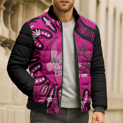 Personalised Australia Breast Cancer Bomber Puffer Jacket Pink Boxing Ribbon Be Strong And Fight On