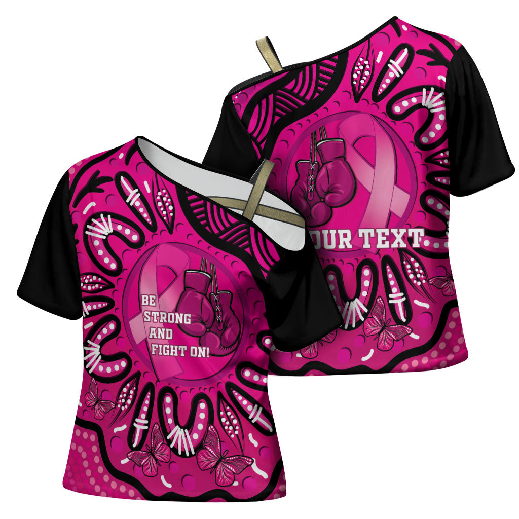 Personalised Australia Breast Cancer Cross Shoulder Shirt Pink Boxing Ribbon Be Strong And Fight On