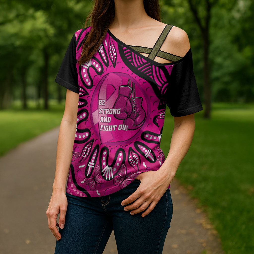 Personalised Australia Breast Cancer Cross Shoulder Shirt Pink Boxing Ribbon Be Strong And Fight On