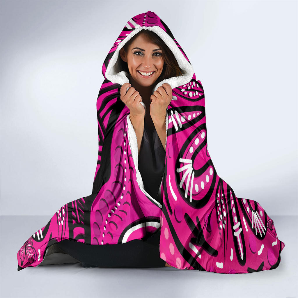 Personalised Australia Breast Cancer Hooded Blanket Pink Boxing Ribbon Be Strong And Fight On