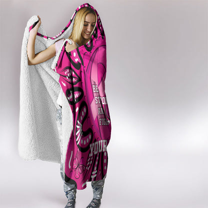 Personalised Australia Breast Cancer Hooded Blanket Pink Boxing Ribbon Be Strong And Fight On