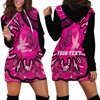 Personalised Australia Breast Cancer Hoodie Dress Pink Boxing Ribbon Be Strong And Fight On