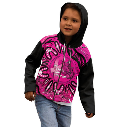 Personalised Australia Breast Cancer Kid Hoodie Pink Boxing Ribbon Be Strong And Fight On