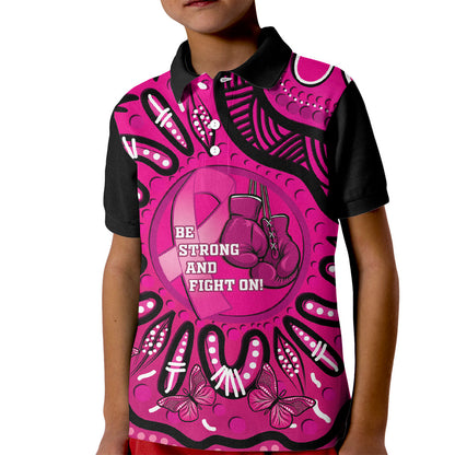 Personalised Australia Breast Cancer Kid Polo Shirt Pink Boxing Ribbon Be Strong And Fight On