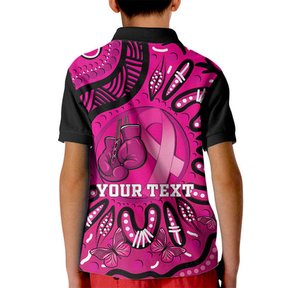 Personalised Australia Breast Cancer Kid Polo Shirt Pink Boxing Ribbon Be Strong And Fight On