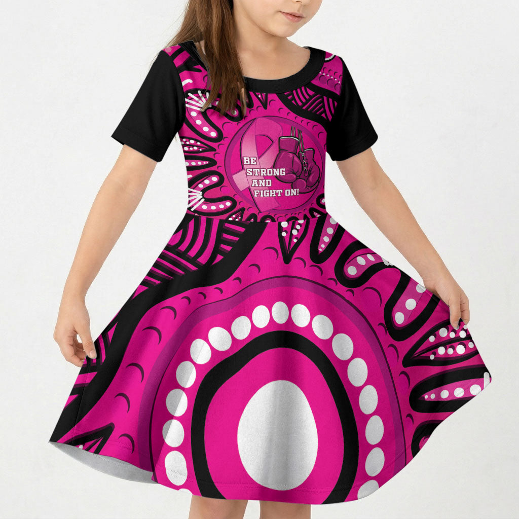 Personalised Australia Breast Cancer Kid Short Sleeve Dress Pink Boxing Ribbon Be Strong And Fight On