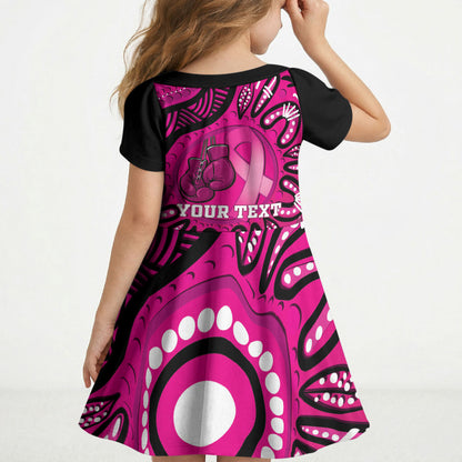 Personalised Australia Breast Cancer Kid Short Sleeve Dress Pink Boxing Ribbon Be Strong And Fight On