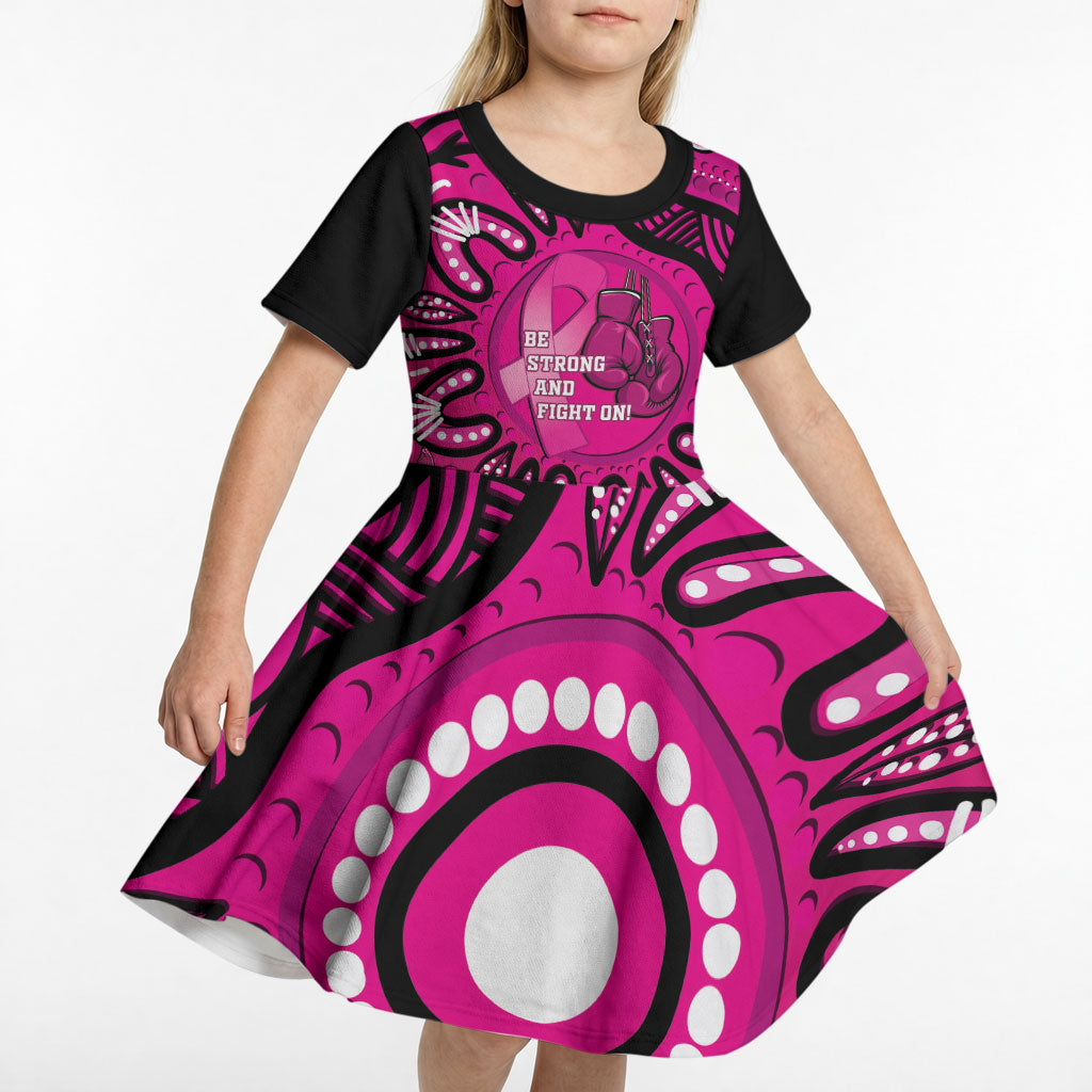 Personalised Australia Breast Cancer Kid Short Sleeve Dress Pink Boxing Ribbon Be Strong And Fight On