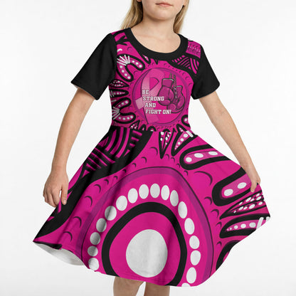 Personalised Australia Breast Cancer Kid Short Sleeve Dress Pink Boxing Ribbon Be Strong And Fight On