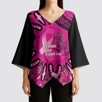 Personalised Australia Breast Cancer Kimono Sleeve Blouse Pink Boxing Ribbon Be Strong And Fight On
