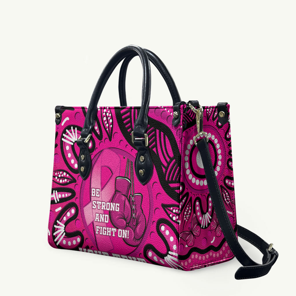 Personalised Australia Breast Cancer Leather Bag Pink Boxing Ribbon Be Strong And Fight On