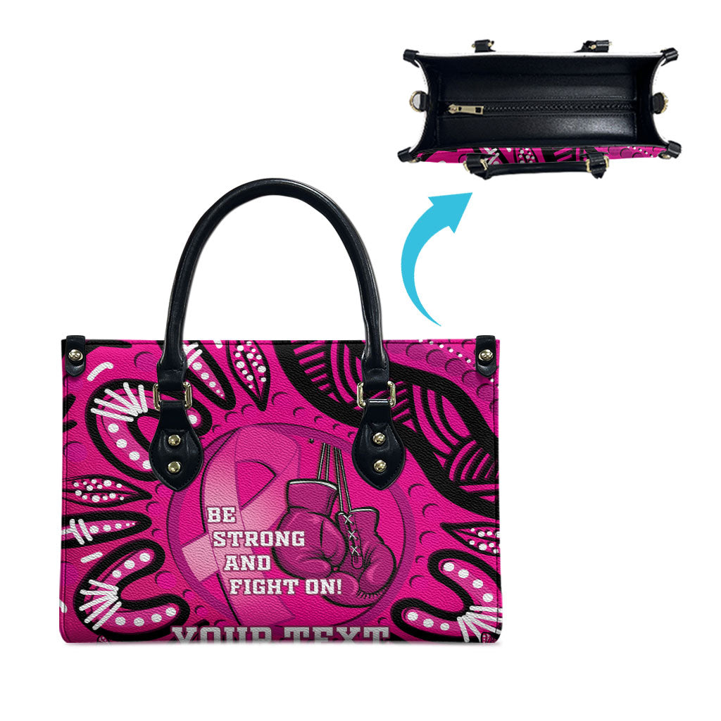 Personalised Australia Breast Cancer Leather Bag Pink Boxing Ribbon Be Strong And Fight On