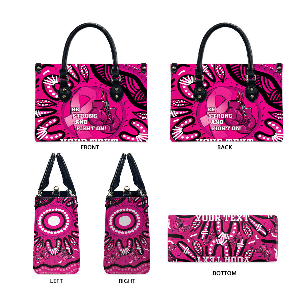 Personalised Australia Breast Cancer Leather Bag Pink Boxing Ribbon Be Strong And Fight On