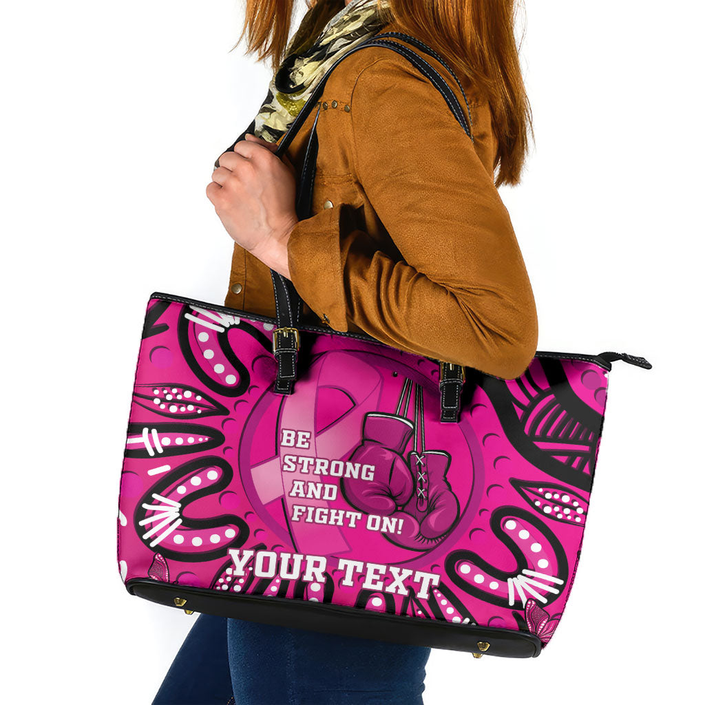 Personalised Australia Breast Cancer Leather Tote Bag Pink Boxing Ribbon Be Strong And Fight On