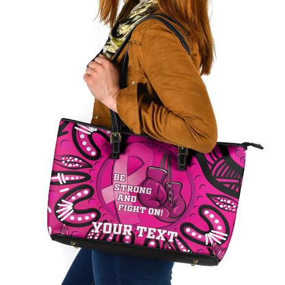 Personalised Australia Breast Cancer Leather Tote Bag Pink Boxing Ribbon Be Strong And Fight On