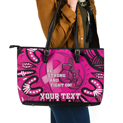 Personalised Australia Breast Cancer Leather Tote Bag Pink Boxing Ribbon Be Strong And Fight On