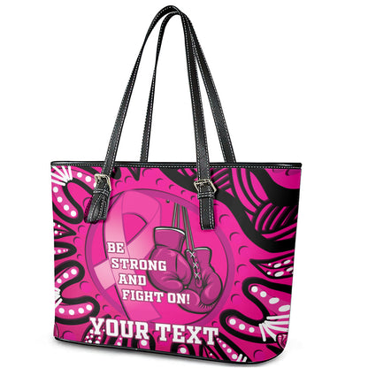 Personalised Australia Breast Cancer Leather Tote Bag Pink Boxing Ribbon Be Strong And Fight On