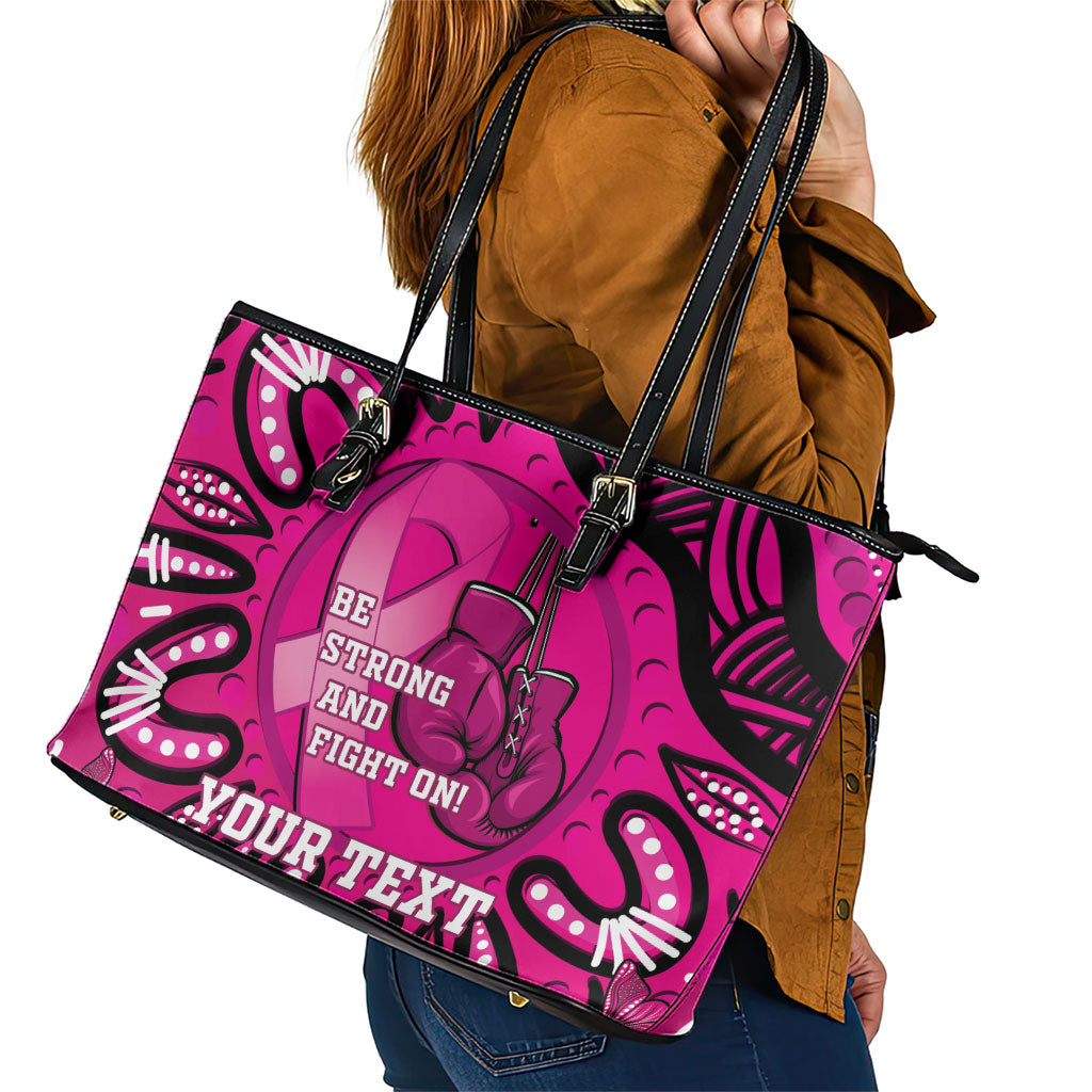 Personalised Australia Breast Cancer Leather Tote Bag Pink Boxing Ribbon Be Strong And Fight On