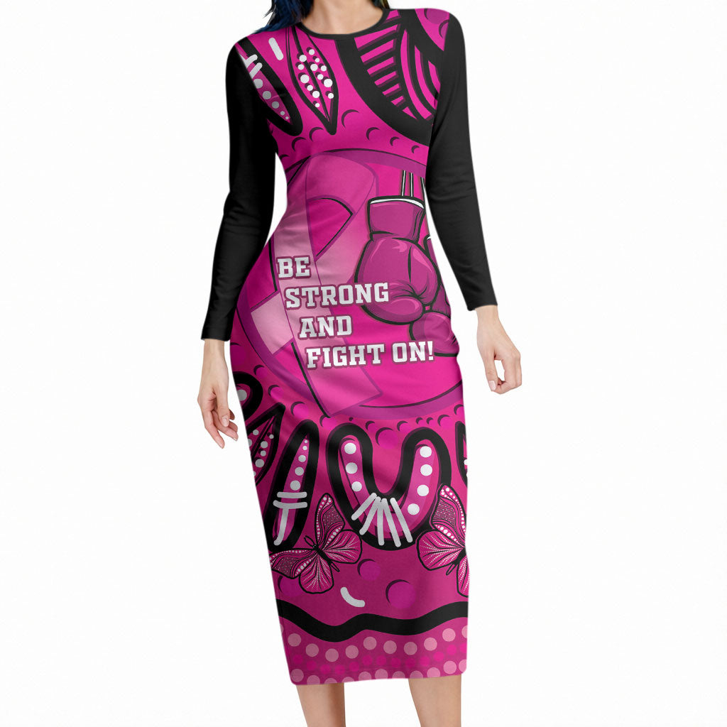 Personalised Australia Breast Cancer Long Sleeve Bodycon Dress Pink Boxing Ribbon Be Strong And Fight On