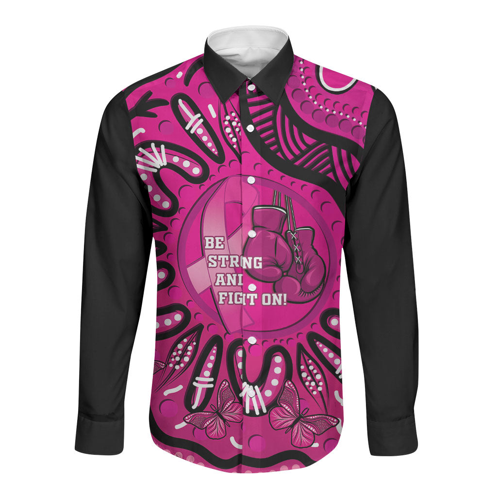 Personalised Australia Breast Cancer Long Sleeve Button Shirt Pink Boxing Ribbon Be Strong And Fight On