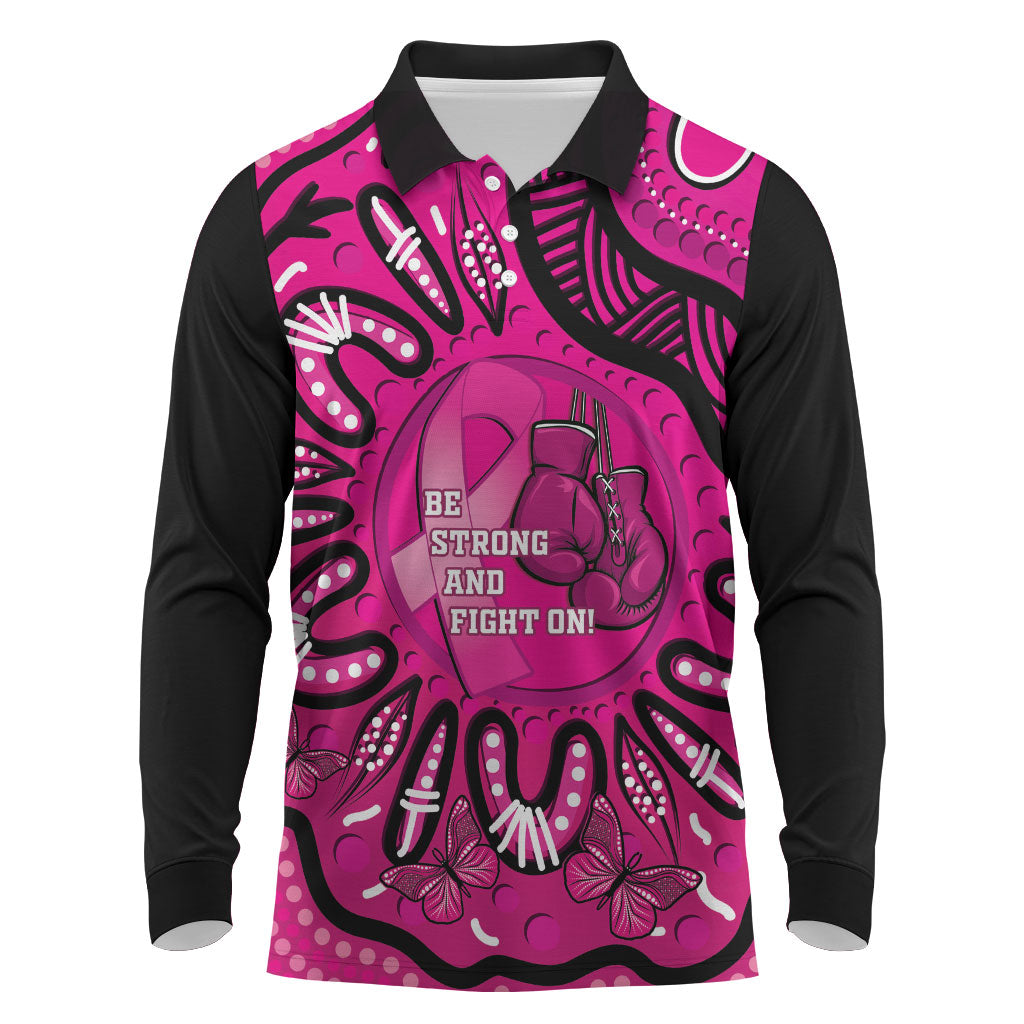 Personalised Australia Breast Cancer Long Sleeve Polo Shirt Pink Boxing Ribbon Be Strong And Fight On