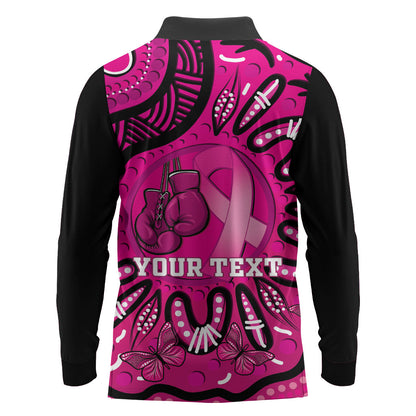 Personalised Australia Breast Cancer Long Sleeve Polo Shirt Pink Boxing Ribbon Be Strong And Fight On