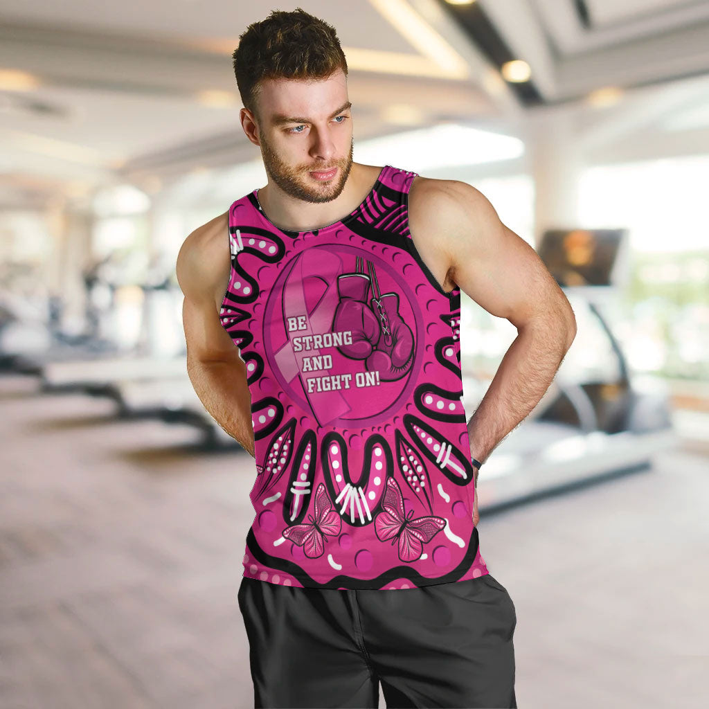 Personalised Australia Breast Cancer Men Tank Top Pink Boxing Ribbon Be Strong And Fight On