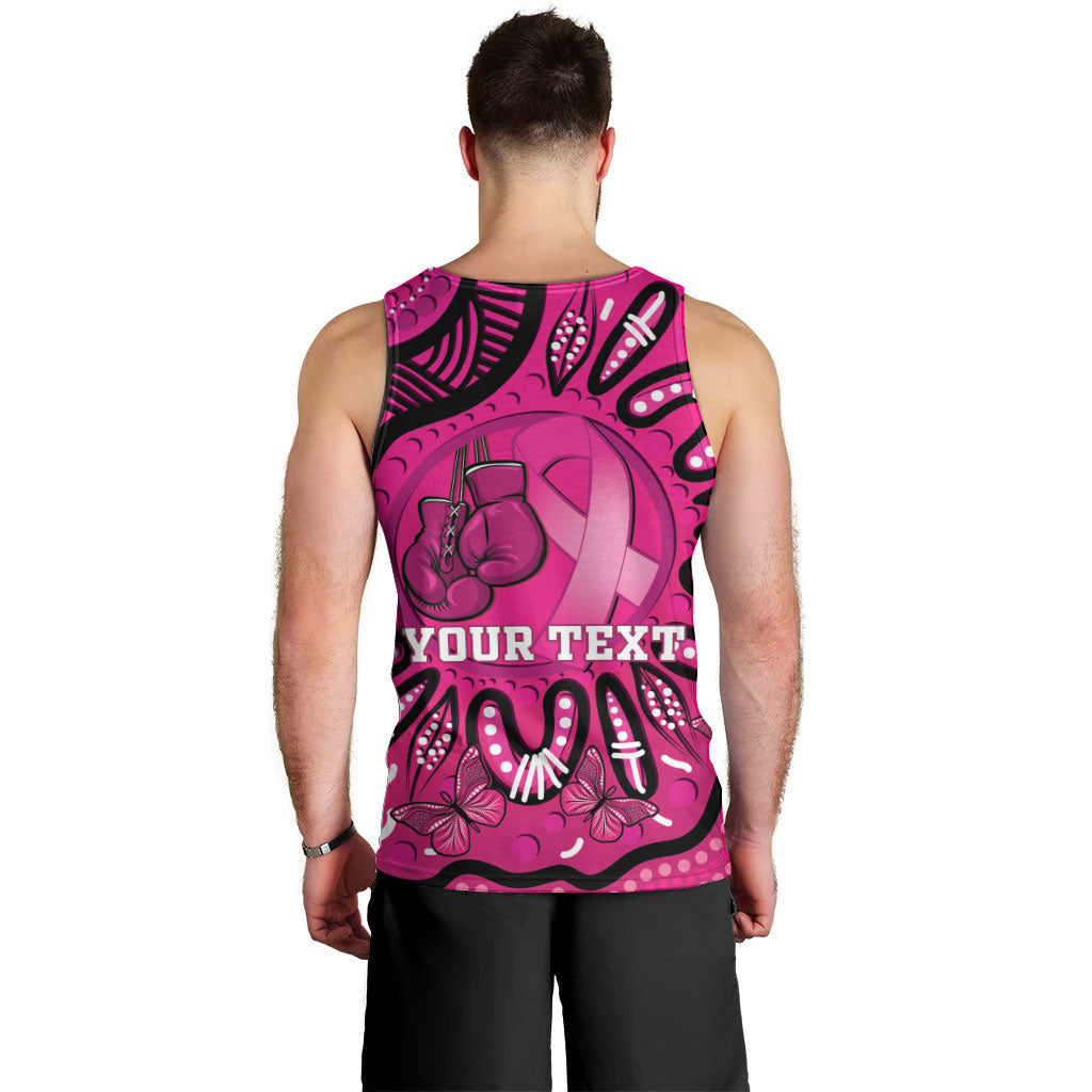 Personalised Australia Breast Cancer Men Tank Top Pink Boxing Ribbon Be Strong And Fight On