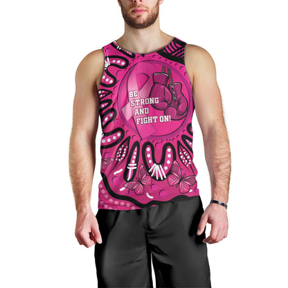 Personalised Australia Breast Cancer Men Tank Top Pink Boxing Ribbon Be Strong And Fight On
