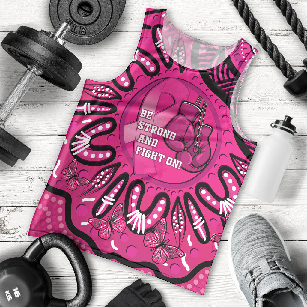 Personalised Australia Breast Cancer Men Tank Top Pink Boxing Ribbon Be Strong And Fight On