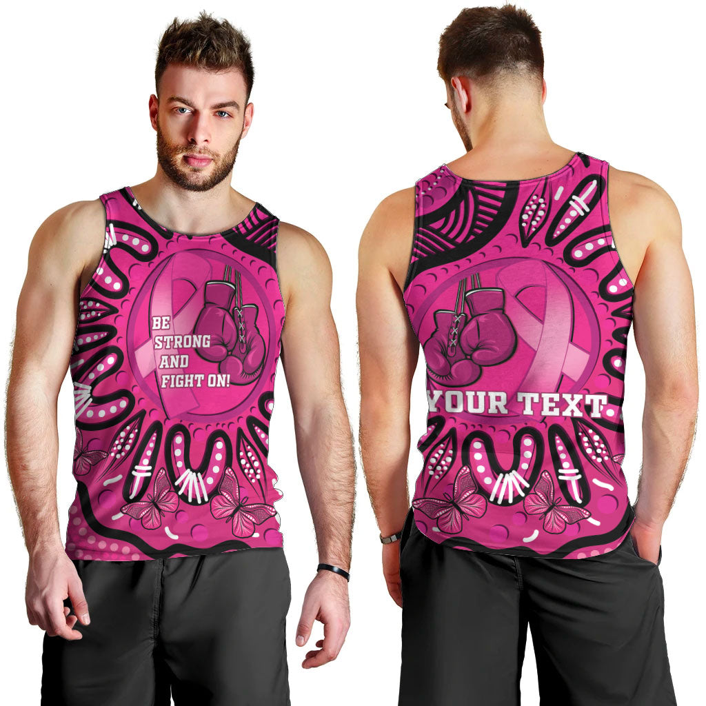Personalised Australia Breast Cancer Men Tank Top Pink Boxing Ribbon Be Strong And Fight On