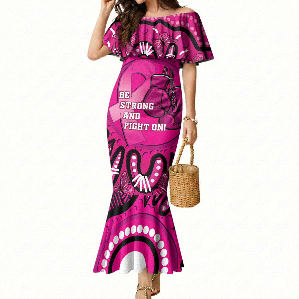 Personalised Australia Breast Cancer Mermaid Dress Pink Boxing Ribbon Be Strong And Fight On